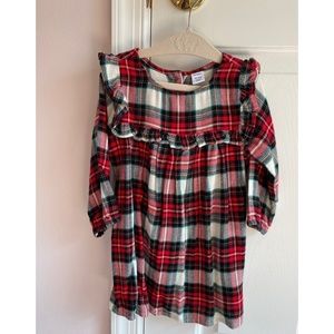 Plaid flannel ruffle bib dress, like new!